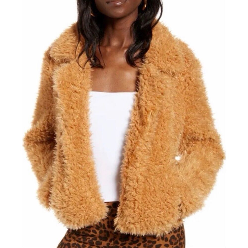 Blank NYC Teddy Cropped Jacket in Caramel Brown Size Medium - Picture 1 of 6